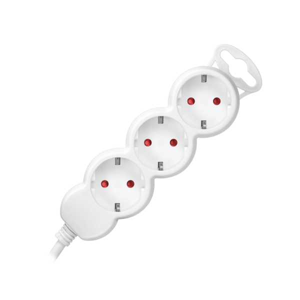 Extension socket 3x 2P+E (Schuko), 1.5m with a 1.5m cord H05VV-F 3x1.5mm2, Imax=16A, white Extension socket 3x 2P+E (Schuko), 1.5m with a 1.5m cord H05VV-F 3x1.5mm2, Imax=16A, white