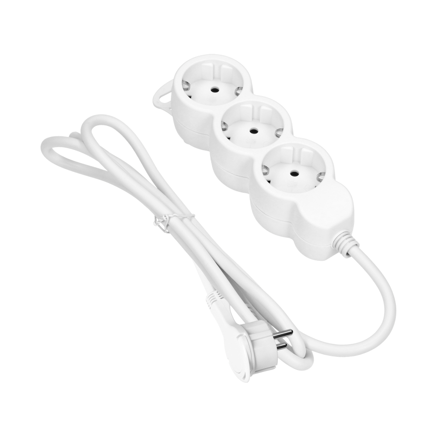 Extension socket 3x 2P+E , Schuko, 3m H05VV-F 3x1.5mm2, Imax = 16A, white