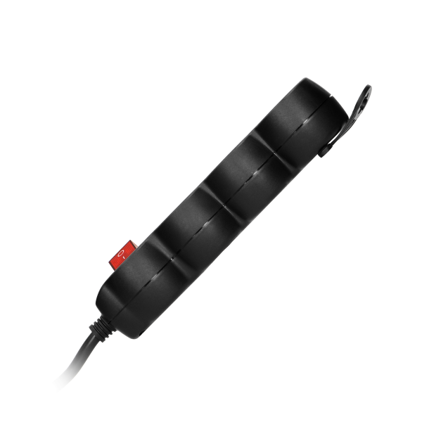 Przedłużacz 3-krotny 2P+Z (Schuko) , z wyłącznikiem, 3m H05VV-F 3x1,5mm2, Imax 16A, płaska wtyczka, czarny
