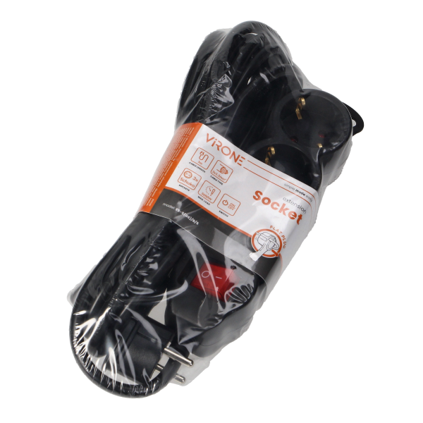 Extension socket 3x 2P+E with a switch, 5m, Schuko H05VV-F 3x1.5mm2, Imax=16A, black Extension socket 3x 2P+E with a switch, 5m, Schuko H05VV-F 3x1.5mm2, Imax=16A, black