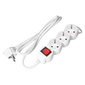 Extension socket 3x 2P+E with a switch, 3m, Schuko H05VV-F 3x1.5mm2, Imax=16A, white