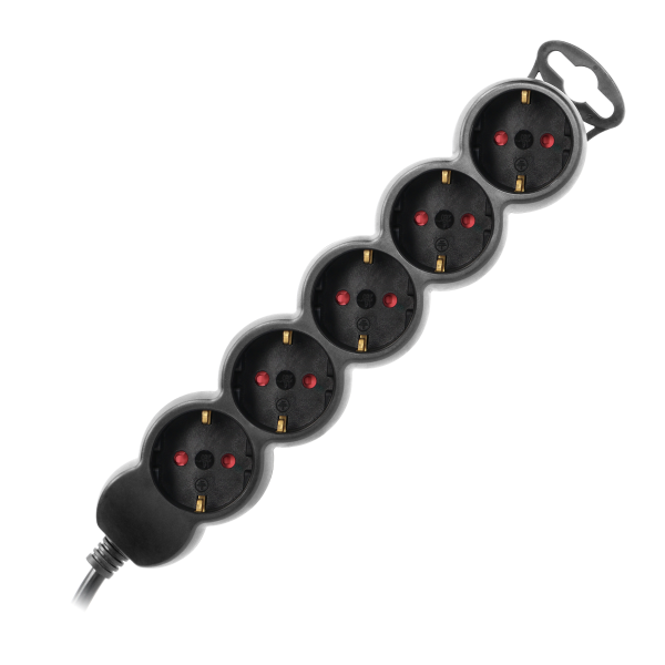Extension socket 5x 2P+E , 1.5m, Schuko H05VV-F 3x1.5mm2, Imax=16A, black Extension socket 5x 2P+E , 1.5m, Schuko H05VV-F 3x1.5mm2, Imax=16A, black