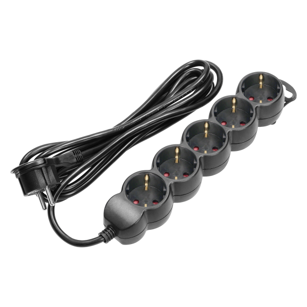 Extension socket 5x 2P+E, 3m, Schuko H05VV-F 3x1.5mm2, Imax=16A, black Extension socket 5x 2P+E, 3m, Schuko H05VV-F 3x1.5mm2, Imax=16A, black