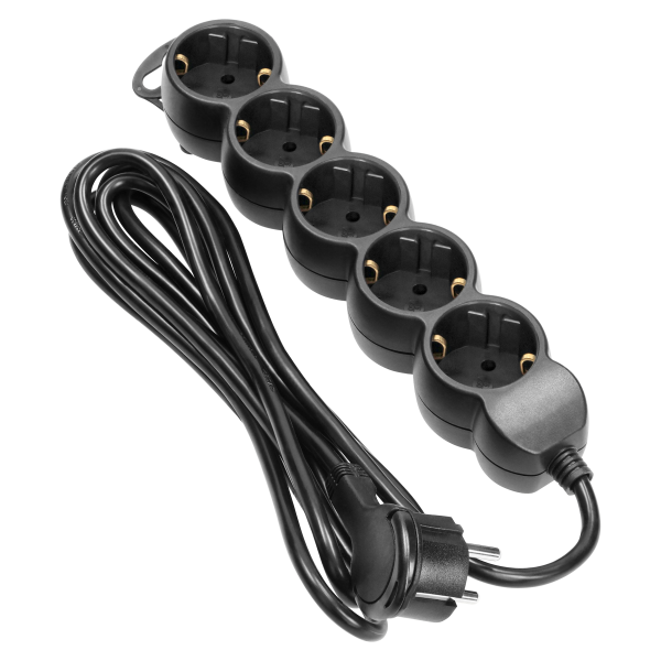Extension socket 5x 2P+E, 5m, Schuko H05VV-F 3x1.5mm2, Imax=16A, black Extension socket 5x 2P+E, 5m, Schuko H05VV-F 3x1.5mm2, Imax=16A, black