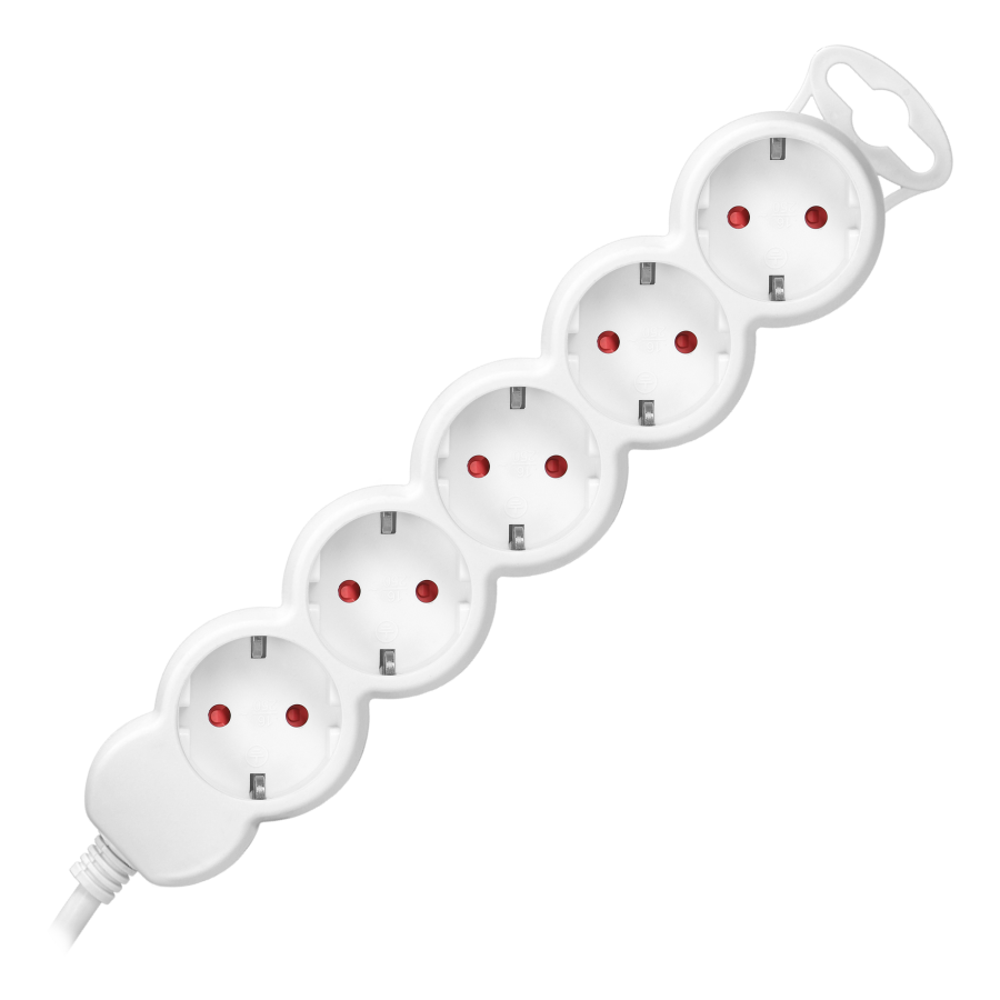Extension socket 5x 2P+E , 1.5m, Schuko H05VV-F 3x1.5mm2, Imax=16A, white