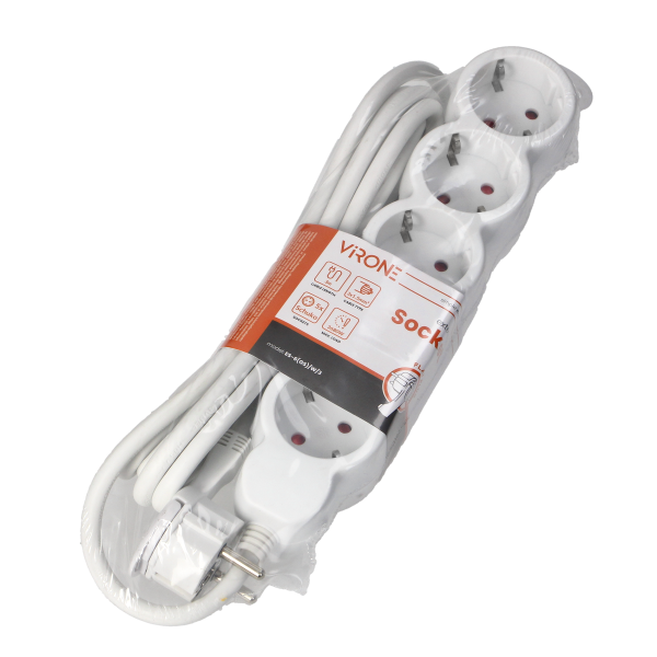 Extension socket 5x 2P+E, 3m, Schuko H05VV-F 3x1.5mm2, Imax=16A, white Extension socket 5x 2P+E, 3m, Schuko H05VV-F 3x1.5mm2, Imax=16A, white