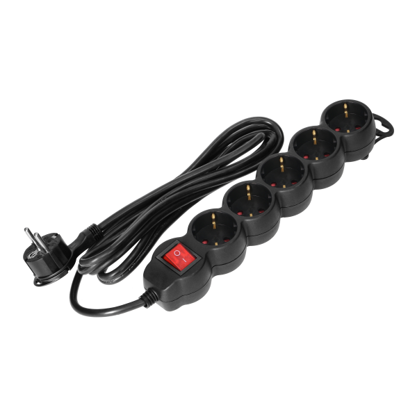 Extension sockets 5x 2P+E with switch, 1.5m, Schuko H05VV-F 3x1.5mm2, Imax=16A, black Extension sockets 5x 2P+E with switch, 1.5m, Schuko H05VV-F 3x1.5mm2, Imax=16A, black