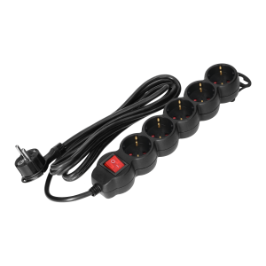 Extension sockets 5x 2P+E with switch, 3m, Schuko H05VV-F 3x1.5mm2, Imax=16A, black