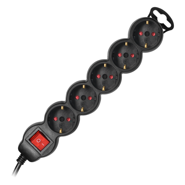 Extension sockets 5x 2P+E with switch, 3m, Schuko H05VV-F 3x1.5mm2, Imax=16A, black Extension sockets 5x 2P+E with switch, 3m, Schuko H05VV-F 3x1.5mm2, Imax=16A, black