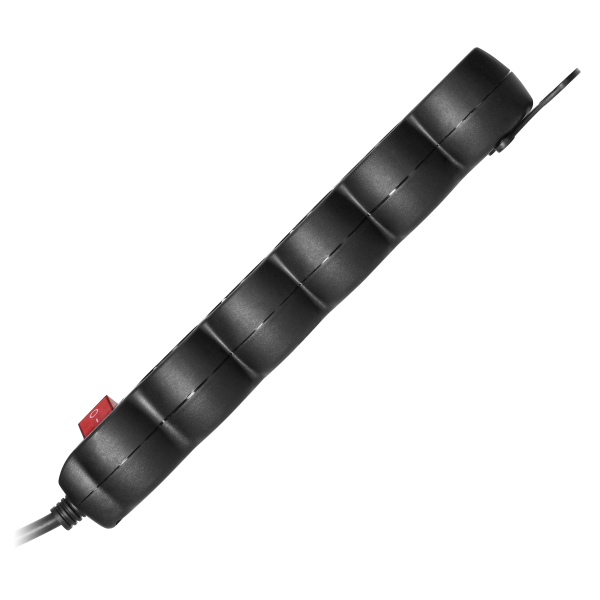 Przedłużacz 5-krotny 2P+Z (Schuko), z wyłącznikiem, 3m H05VV-F 3x1,5mm2, Imax=16A, płaska wtyczka, czarny Przedłużacz 5-krotny 2P+Z (Schuko), z wyłącznikiem, 3m H05VV-F 3x1,5mm2, Imax=16A, płaska wtyczka, czarny