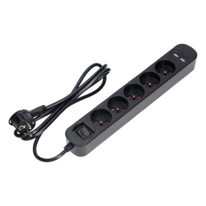 Listwa przeciwprzepięciowa, 5 gniazd 2P+Z (French), kabel 3x1,5mm2, długość 1,5m, z wyłącznikiem podświetlanym dwutorowym, 16A, 