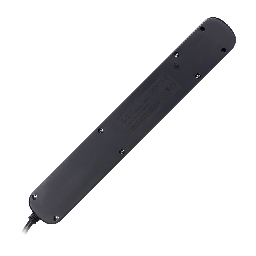 Power strip with surge protection and backlit main switch, 5 sockets 2P+E (French), 2 x USB chargers, cable 3x1,5mm², 1.5m long,