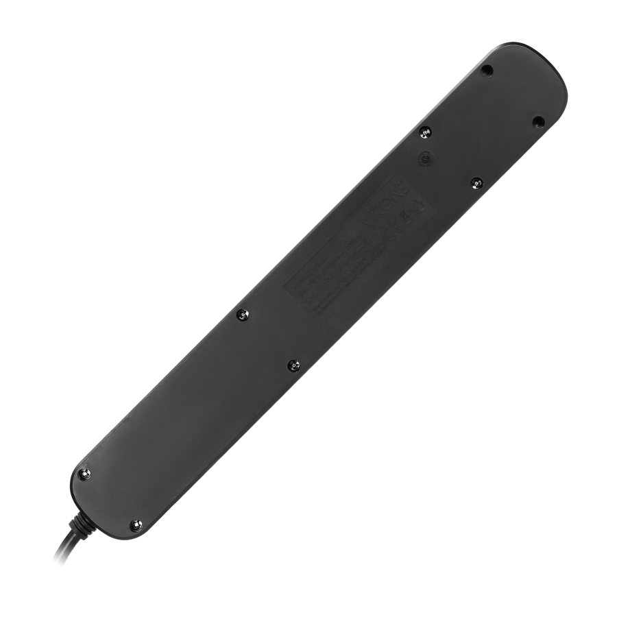 Power strip with surge protection and backlit main switch, 5 sockets 2P+E (Schuko), 2 x USB chargers, cable 3x1,5mm², 1.5m long,