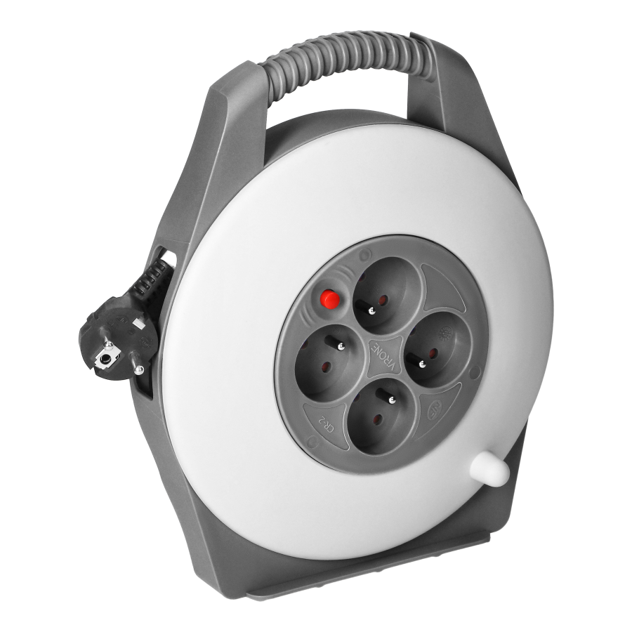 Cable reel, 4x 2P+E sockets, PVC cable H05VV-F 3x1mm², 10m