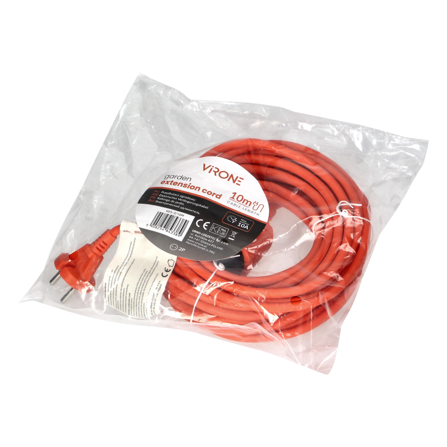 Przedłużacz PVC IP20 10m 1x2P, H03VV-F 2x1mm²