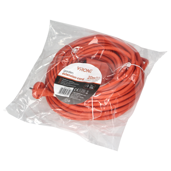 Przedłużacz PVC IP20 20m 1x2P, H03VV-F 2x1mm²