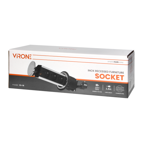 Desktop pop-up socket Ø8cm, with cover and 1.8m cable, 3x2P+E, INOX Desktop pop-up socket Ø8cm, with cover and 1.8m cable, 3x2P+E, INOX