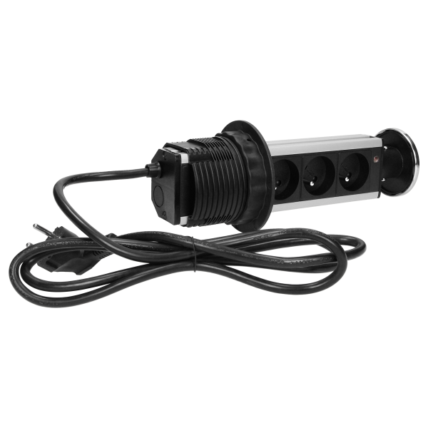 Desktop pop-up socket Ø8cm, with cover and 1.8m cable, 3x2P+E, INOX Desktop pop-up socket Ø8cm, with cover and 1.8m cable, 3x2P+E, INOX