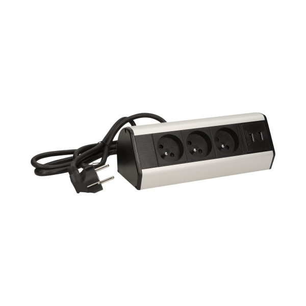 Gniazdo meblowe z zaciskami śrubowymi, ładowarką USB i przewodem 1,8m, 3x2P+Z, 2xUSB