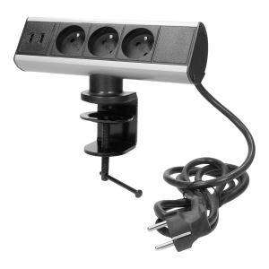 Furniture socket with USB charger and screw clamp 3x2P + E, 2xUSB