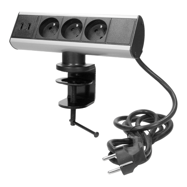 Furniture socket with USB charger and screw clamp 3x2P + E, 2xUSB