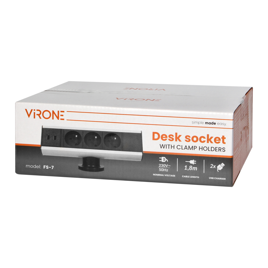 Furniture socket with USB charger and screw clamp 3x2P + E, 2xUSB