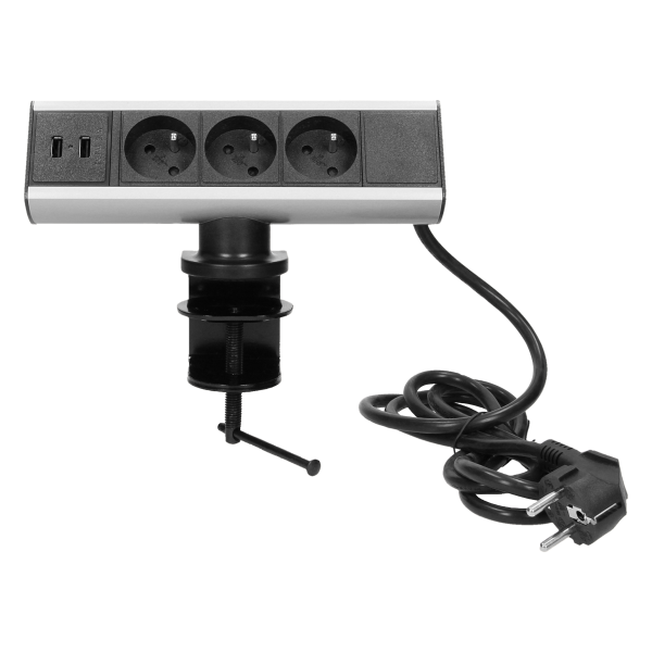 Furniture socket with USB charger and screw clamp 3x2P + E, 2xUSB