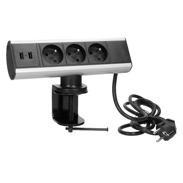 Gniazdo meblowe z ładowarką USB i zaciskiem śrubowym 3x2P+Z, 2xUSB