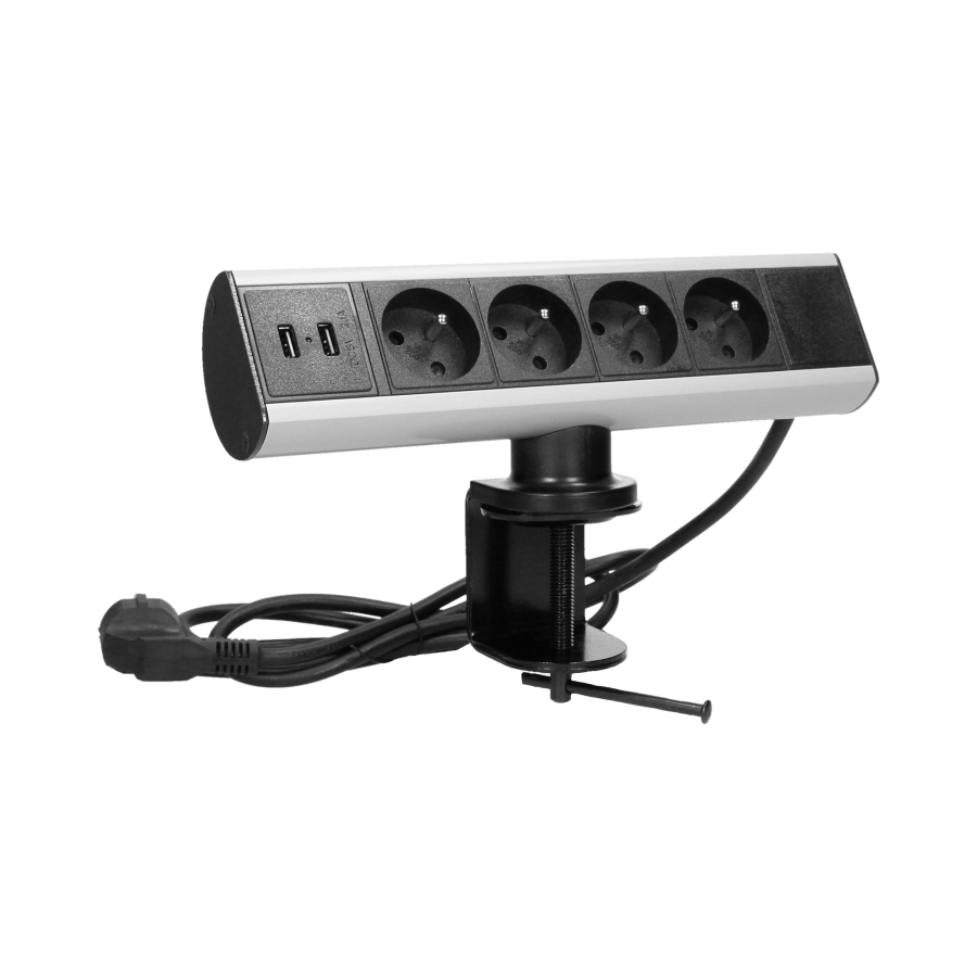 Desk socket with single clamp holder, USB charger and 1.8m cable
