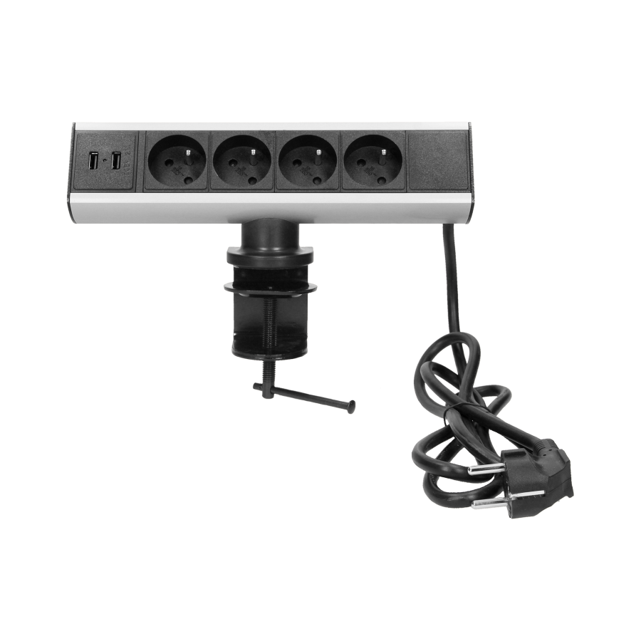 Gniazdo meblowe z uchwytem montażowym, ładowarką USB i przewodem 1,8m, 4x2P+Z, 2xUSB