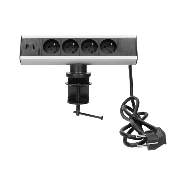 Desk socket with single clamp holder, USB charger and 1.8m cable