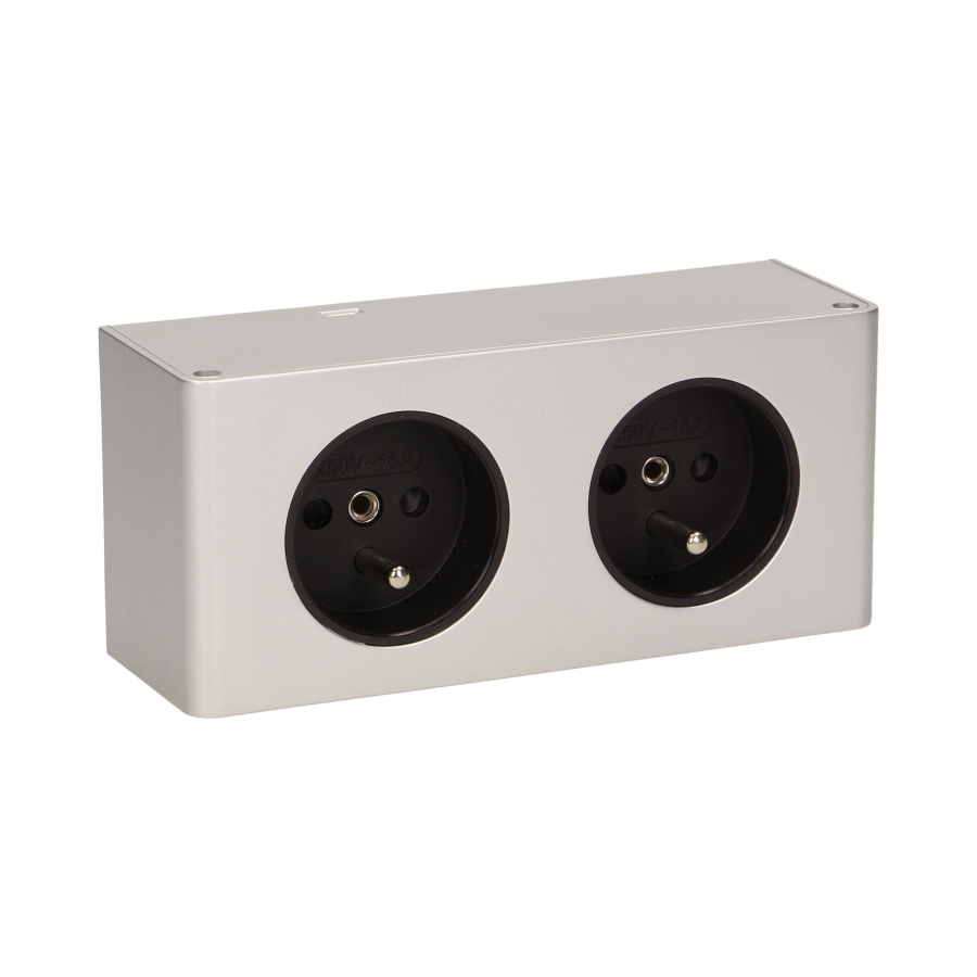 Double under-cabinet electrical socket, 2x2P+E silver
