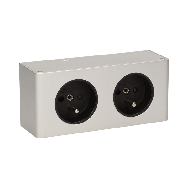 Double under-cabinet electrical socket, 2x2P+E silver