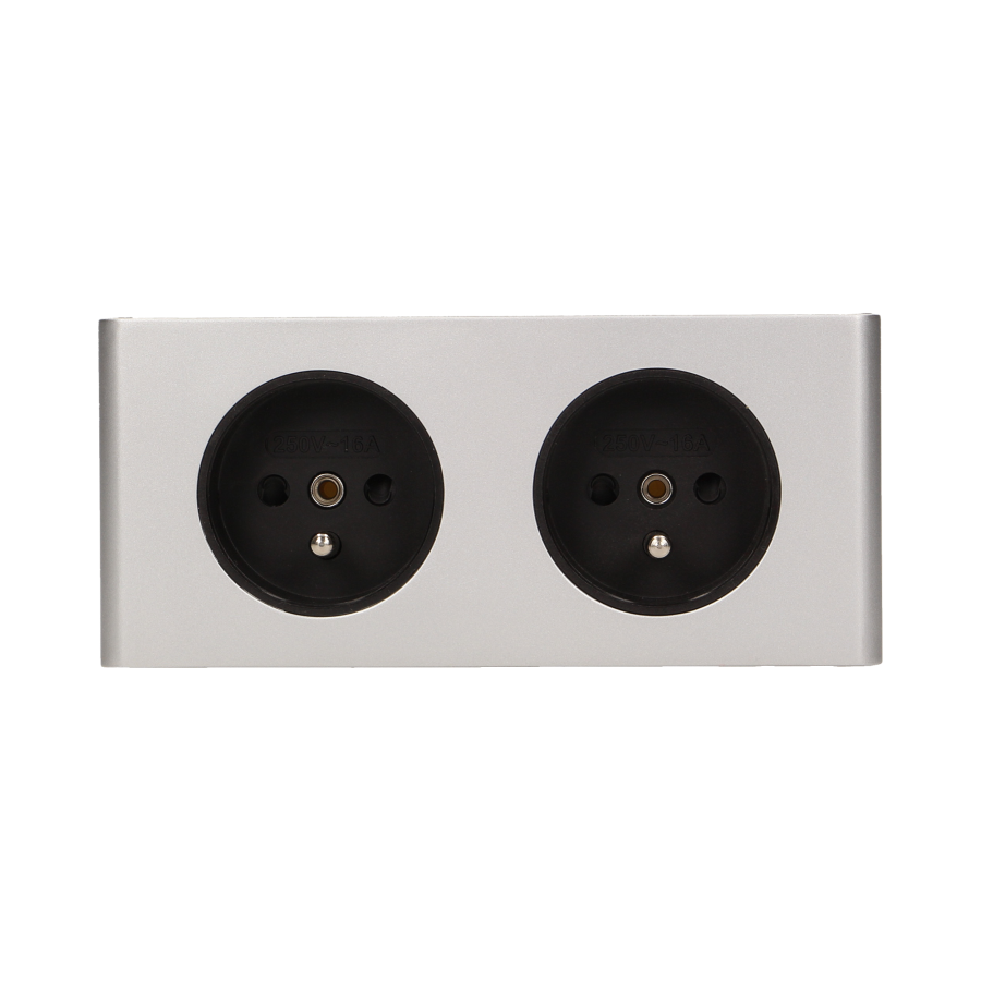 Double under-cabinet electrical socket, 2x2P+E silver