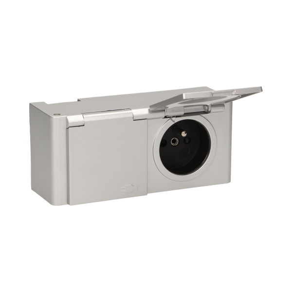 Hermetyczne gniazdo meblowe podszafkowe, IP44, 2x2P+Z, srebrne