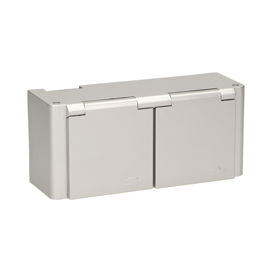 Hermetic under-cabinet electrical socket IP44, 2x2P+E, silver