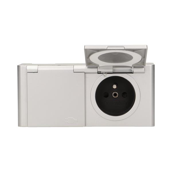 Hermetic under-cabinet electrical socket IP44, 2x2P+E, silver