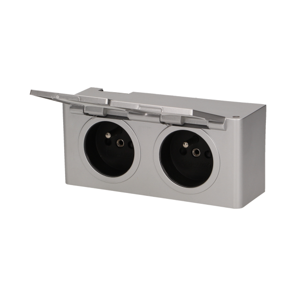 Hermetic under-cabinet electrical socket IP44, 2x2P+E, silver