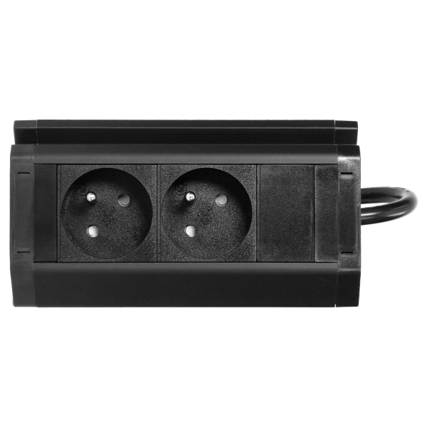 Double furniture socket with telephone holder and 1.5 m cable, 2x2P+E, black