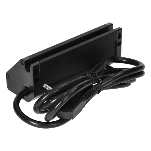 Double furniture socket with telephone holder and 1.5 m cable, 2x2P+E, black