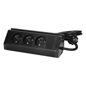 Triple furniture socket with telephone holder and 1.5 m cable, 3x2P + E, black