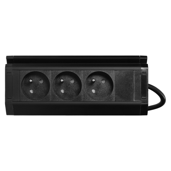 Triple furniture socket with telephone holder and 1.5 m cable, 3x2P + E, black