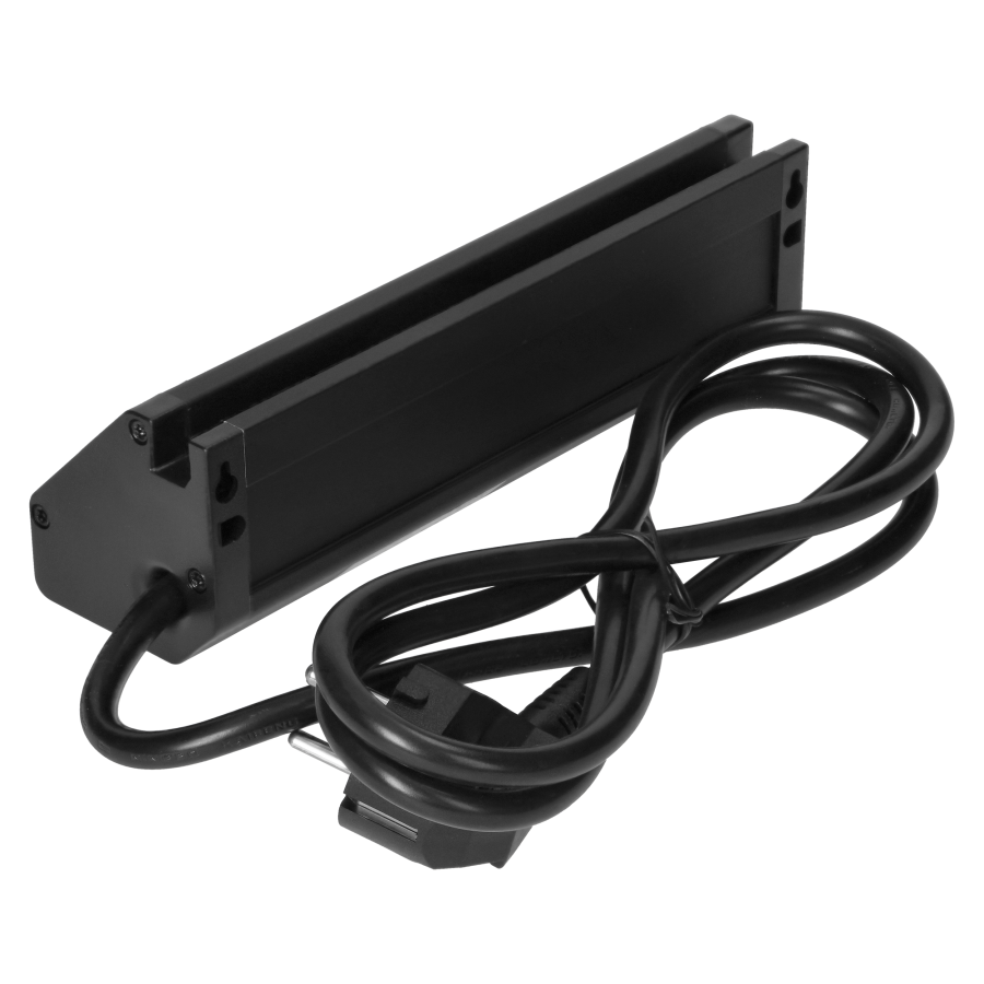 Triple furniture socket with telephone holder and 1.5 m cable, 3x2P + E, black