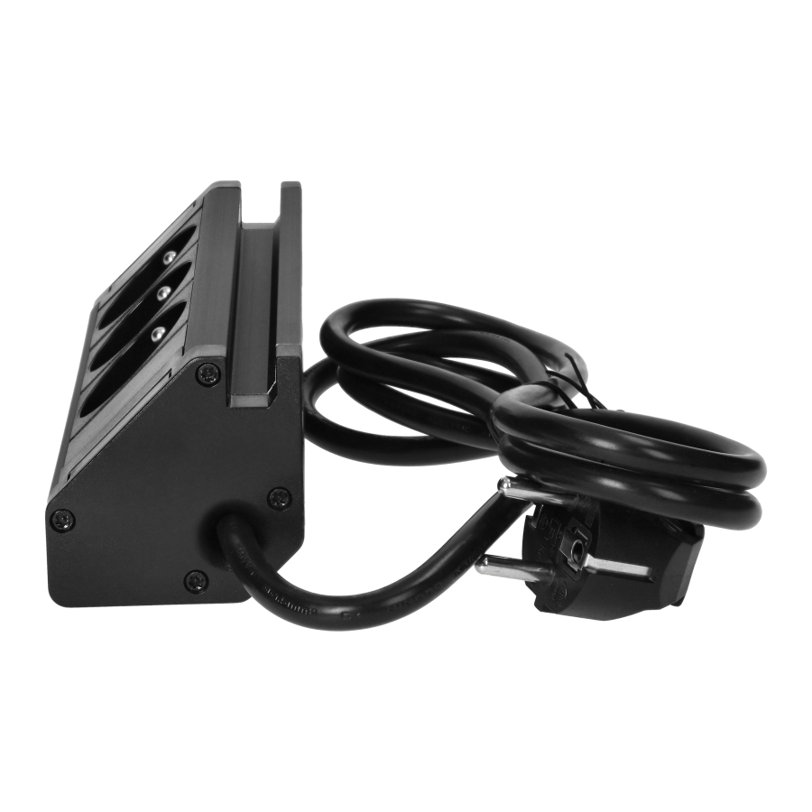 Triple furniture socket with telephone holder and 1.5 m cable, 3x2P + E, black