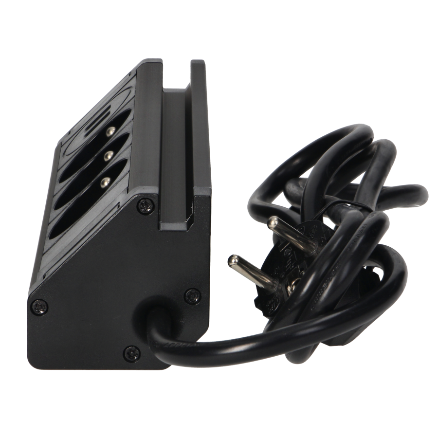 Triple furniture socket with telephone holder, USB charger and 1.5 m cable, 3x2P + E, 2xUSB (type A, 2.4A), black