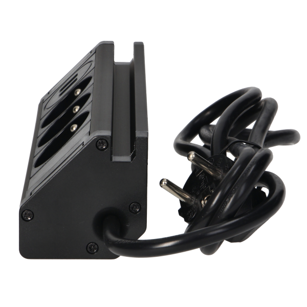 Triple furniture socket with telephone holder, USB charger and 1.5 m cable, 3x2P + E, 2xUSB (type A, 2.4A), black