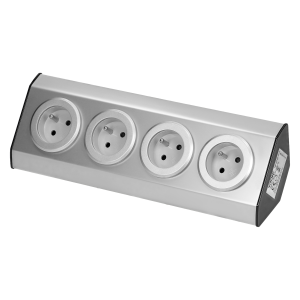 Set of power sockets suitable for furniture and kitchen, with velcro mounting strips 4x2P+E INOX