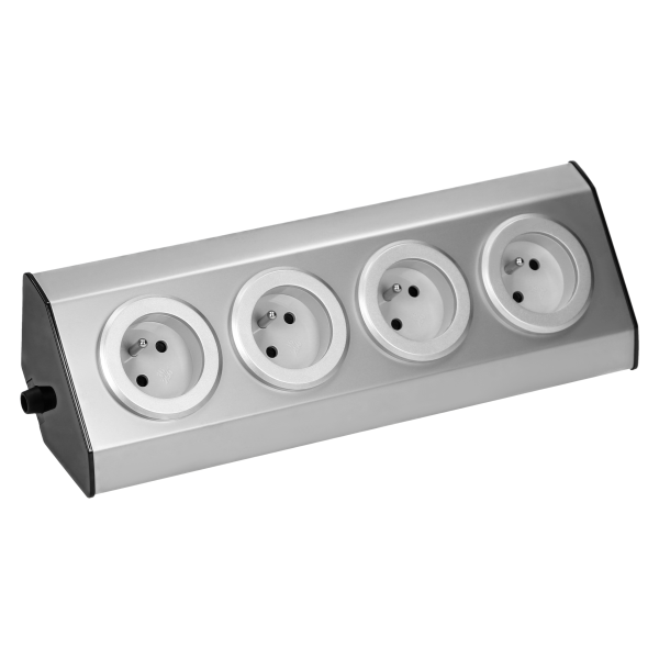 Set of power sockets suitable for furniture and kitchen, with velcro mounting strips 4x2P+E INOX