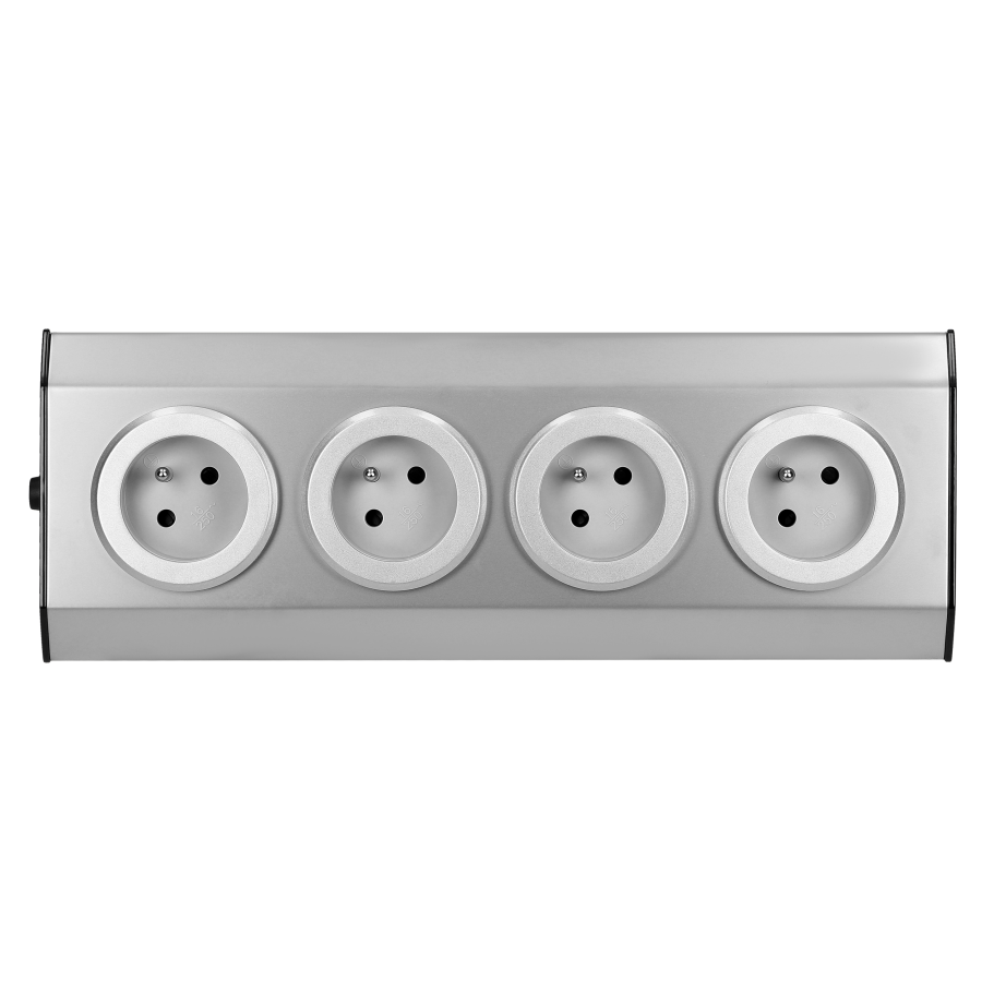 Set of power sockets suitable for furniture and kitchen, with velcro mounting strips 4x2P+E INOX