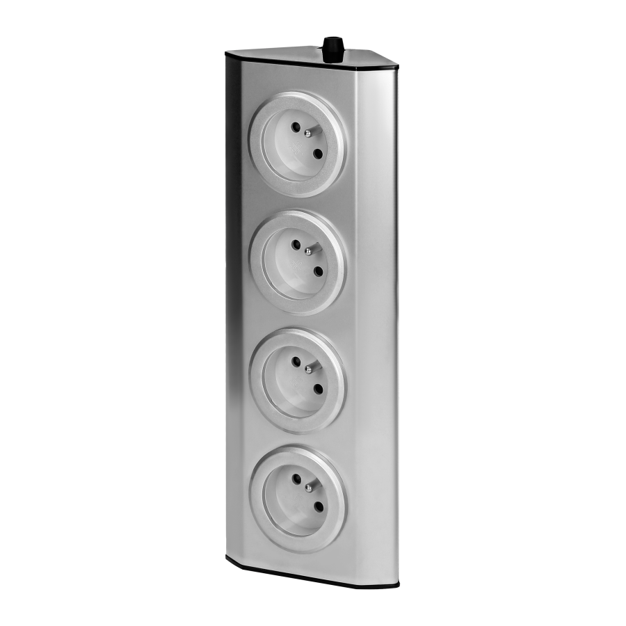 Set of power sockets suitable for furniture and kitchen, with velcro mounting strips 4x2P+E INOX